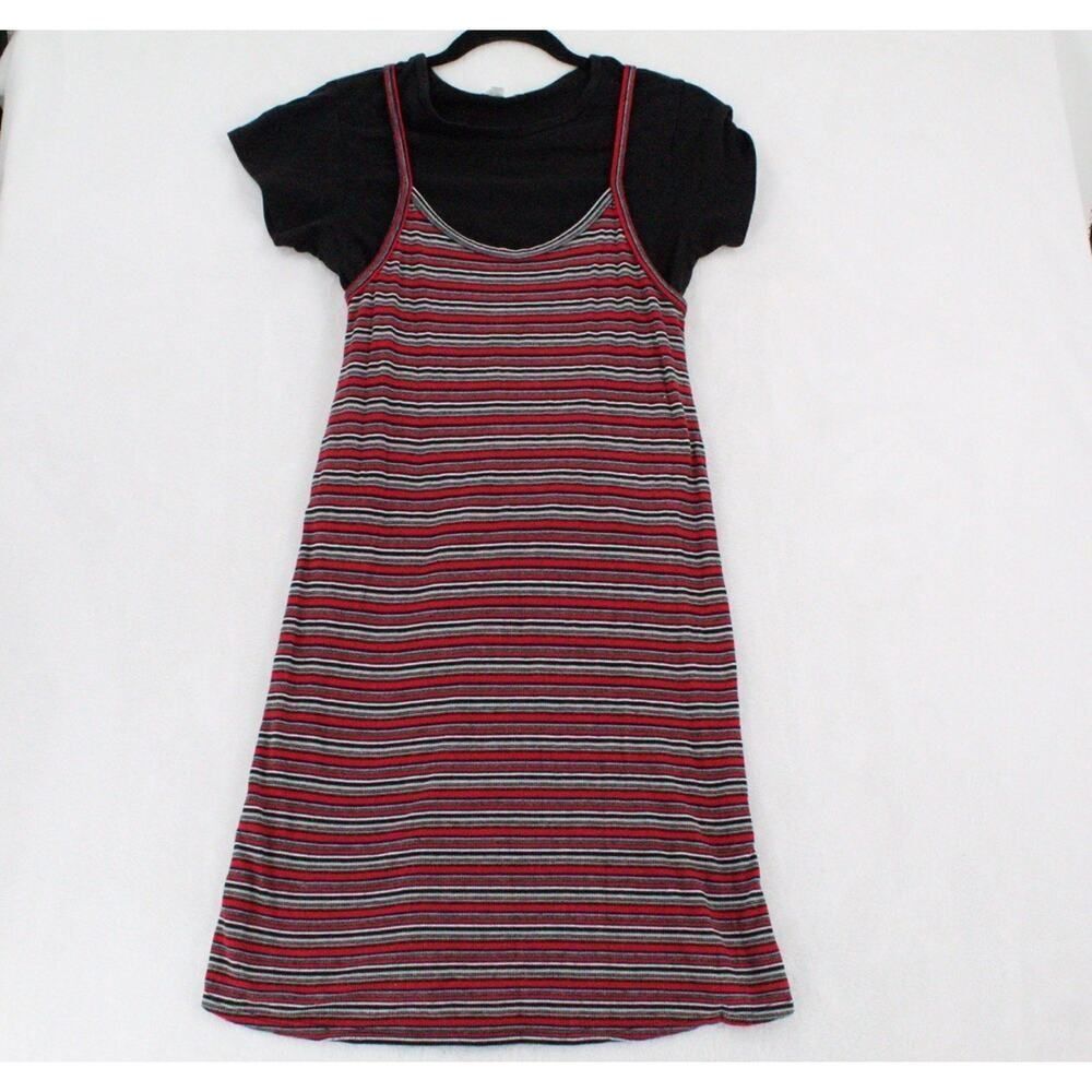 Vintage 90s Y2K Striped T-shirt dress, bodycon maxi length grunge, sporty size M